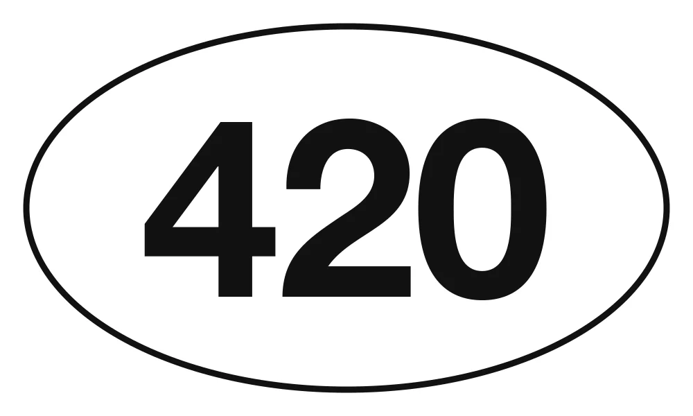 420 oval sticker: big black 420 in a black-outlined white oval