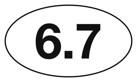 6.7 oval sticker: big black 6.7 in a black-outlined white oval