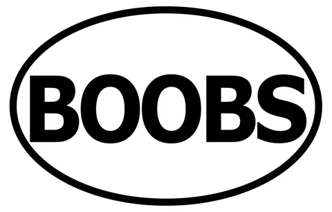 Boobs oval sticker: bold black BOOBS in a black-outlined white oval
